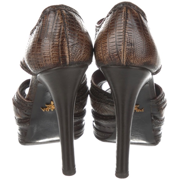 Prada Brown Leather Peep Toe Pumps - Picture 4 of 5